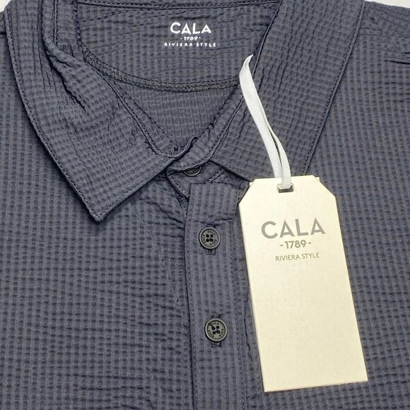 NEW CALA  1789 Vasco Trieste Embossed Fabric Breathable Polo Shirt Black Size L - Picture 5 of 8